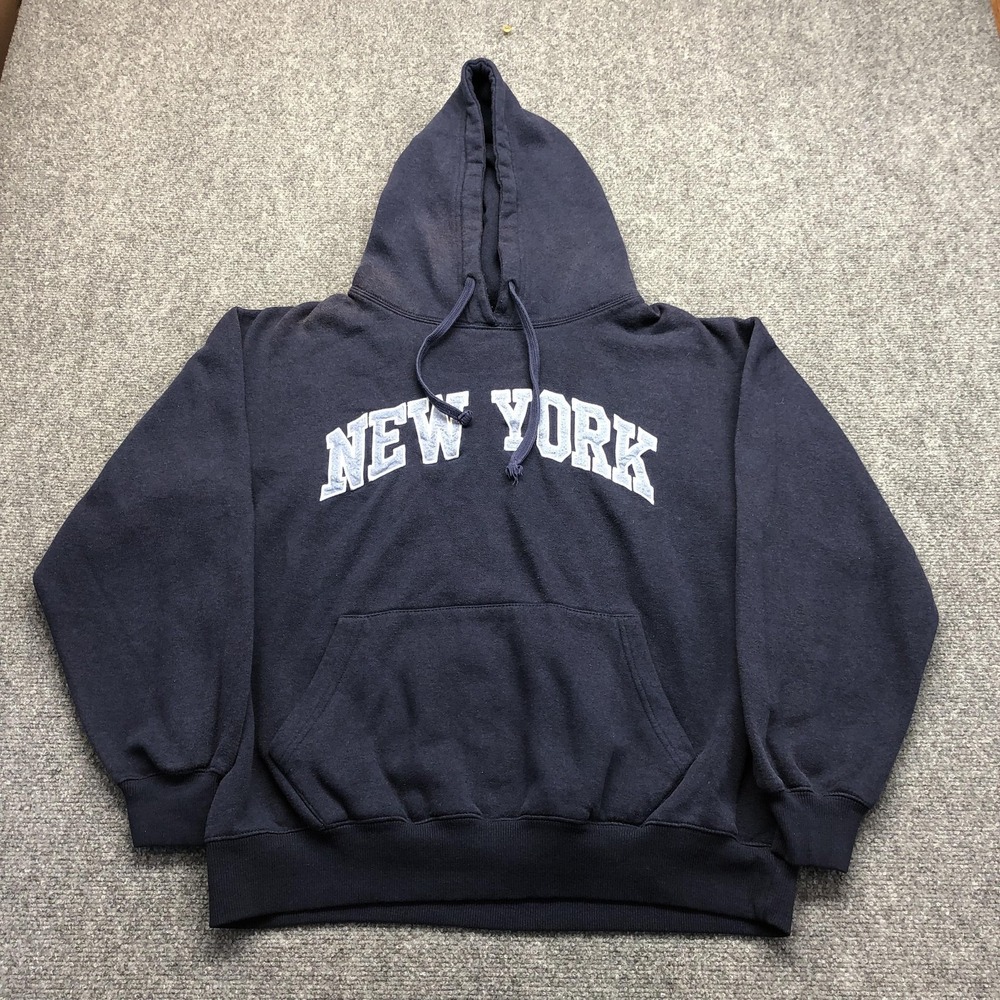 Hoodie Mens Large Blue Pullover Fleece New York City Graphic Sweatshirt USA